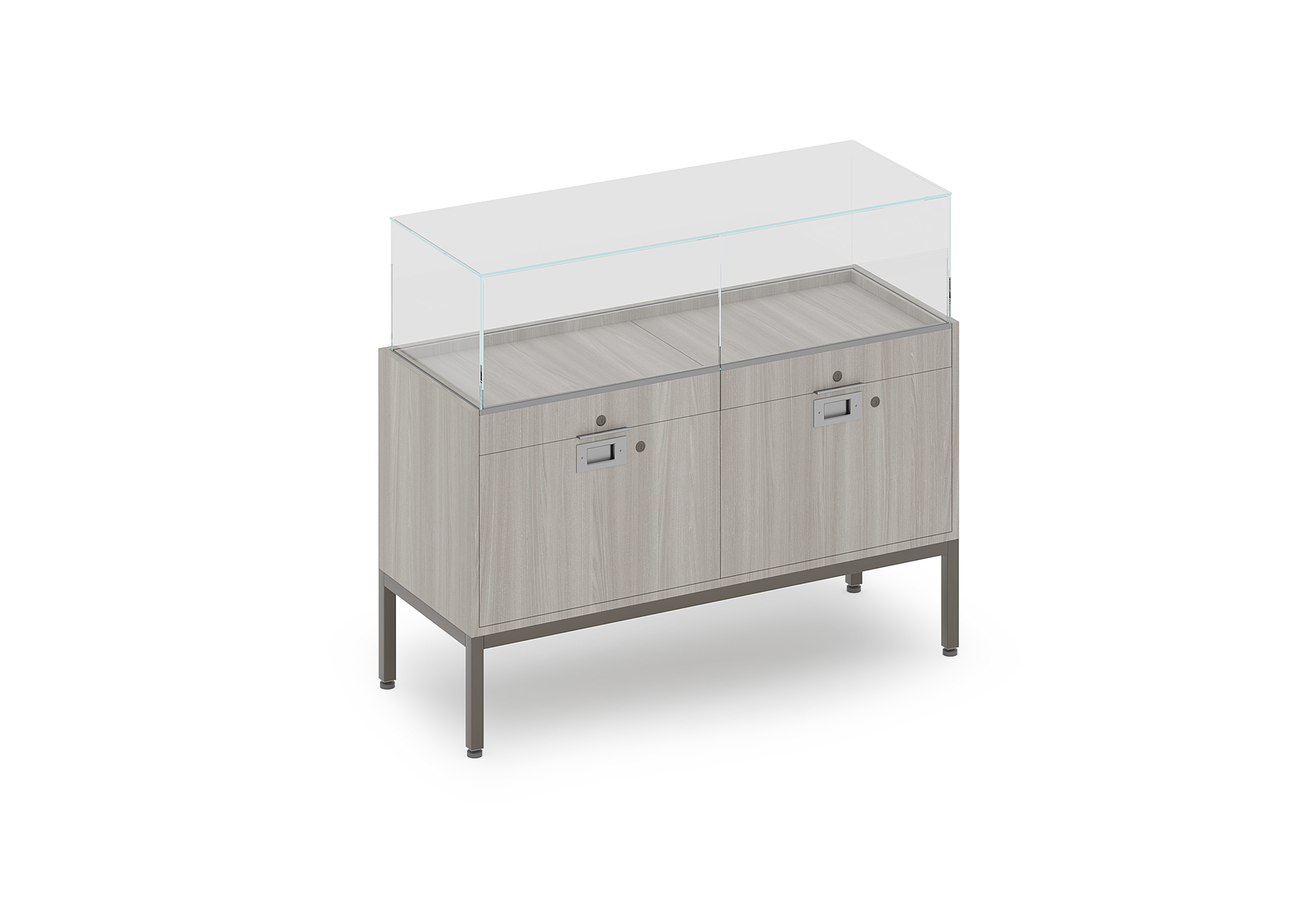Evolve Collection Double Drawer Locking Glass Showcase