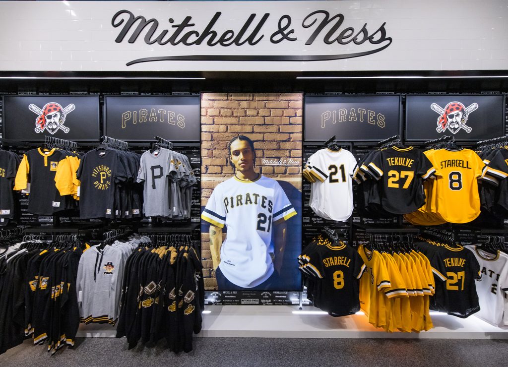 Pittsburgh PIrates jerseys on wall rack