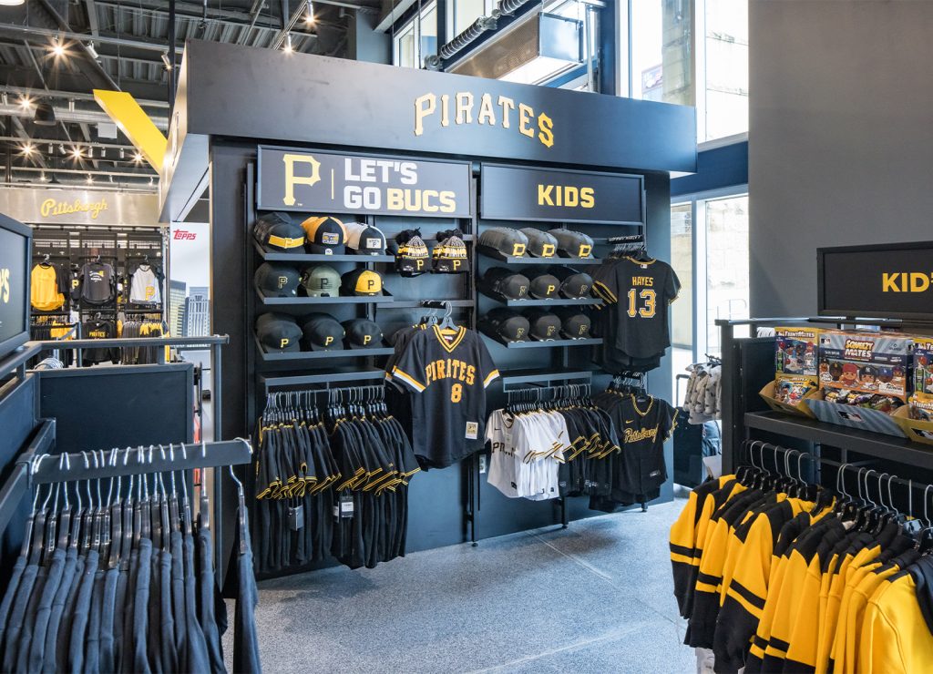 Pittsburgh Pirates hat rack and jerseys