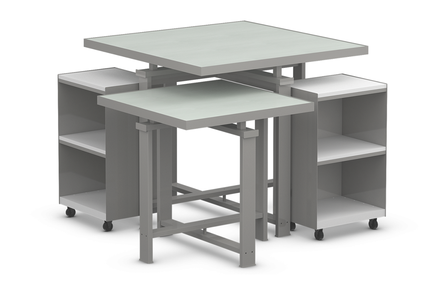 Edge Collection Square Table Set with Laminated Tops and Mobile Cubbies