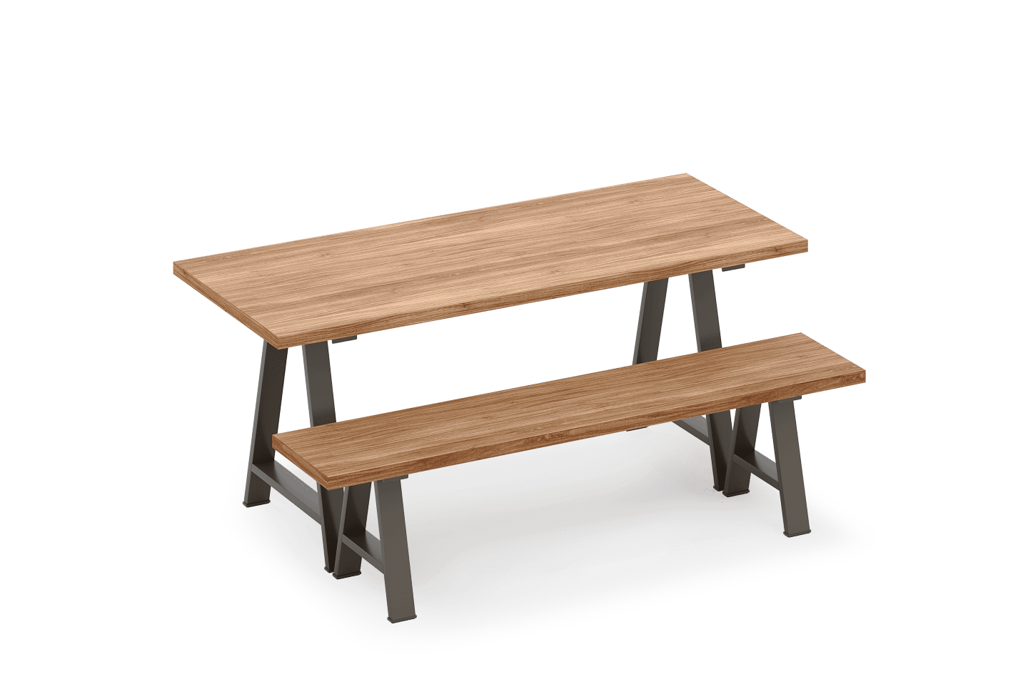 a wooden bench sitting on top of a table