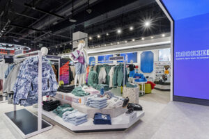 Table sets with apparel displayed in store