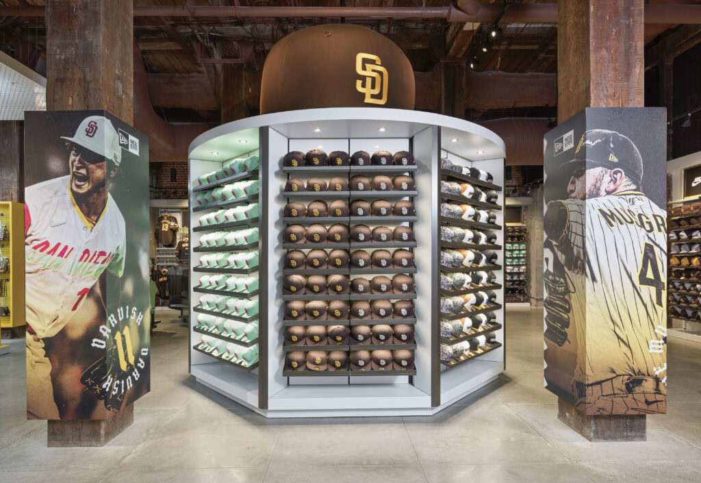 Large octagon hat rack with padres branding