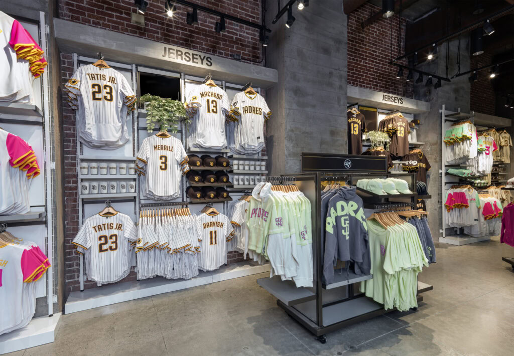 wall racks of padres jerseys
