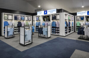 large tent corner fixtures with freestanding clothing racks