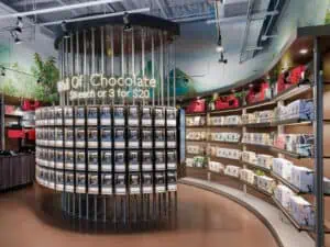 hotel chocolat curved wall featuring products