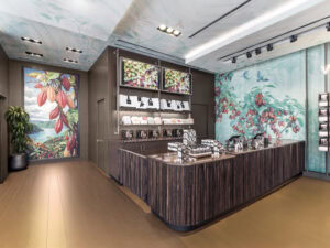 Front desk cash wrap with backdrop