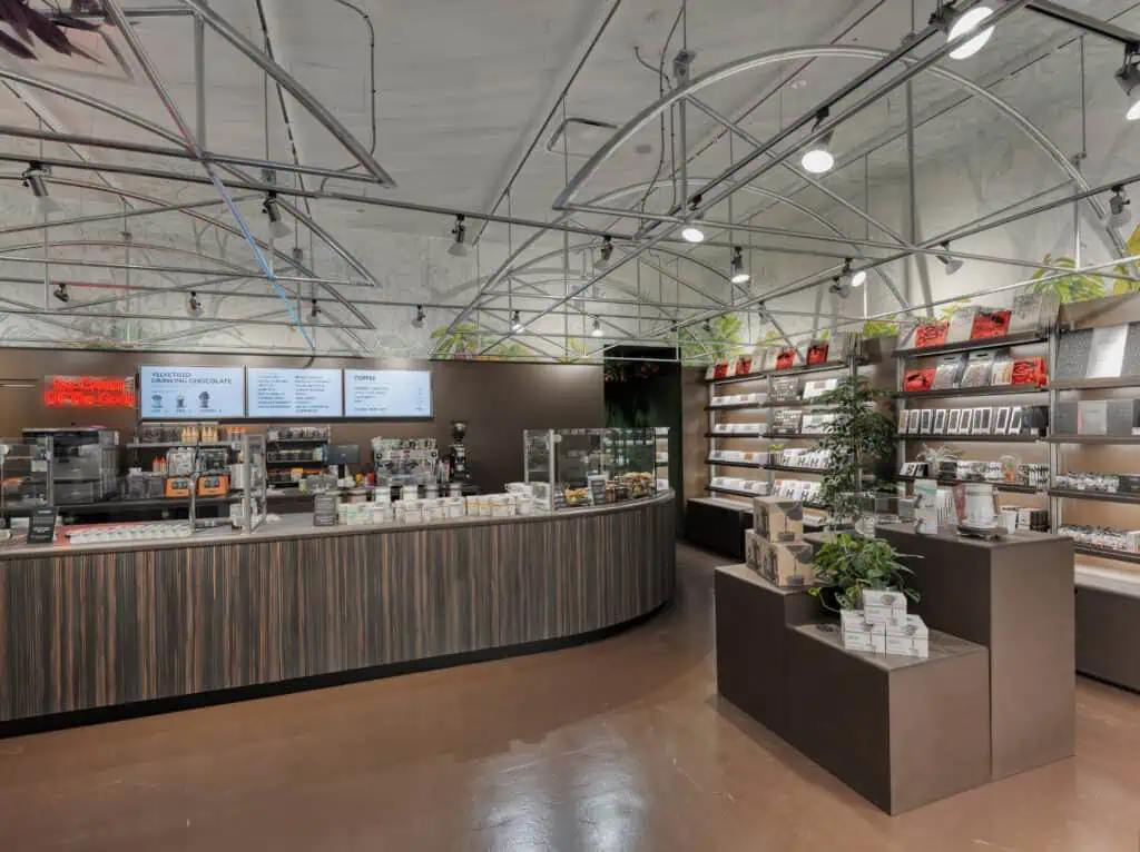 Hotel Chocolat front counter with menu on wall