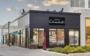 Hotel Chocolat storefront - black building with full length windows