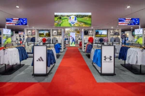 retail tent. view of red carpet center walkway