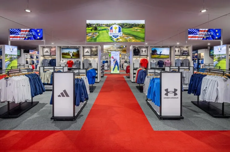 retail tent. view of red carpet center walkway