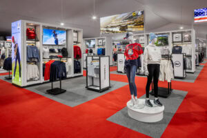 floor fixtures and mannequins in retail tent