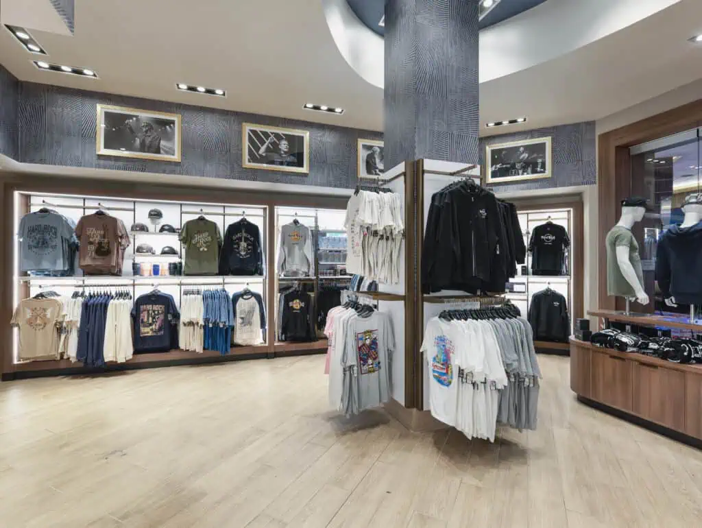 Wall displays at hard rock casino store