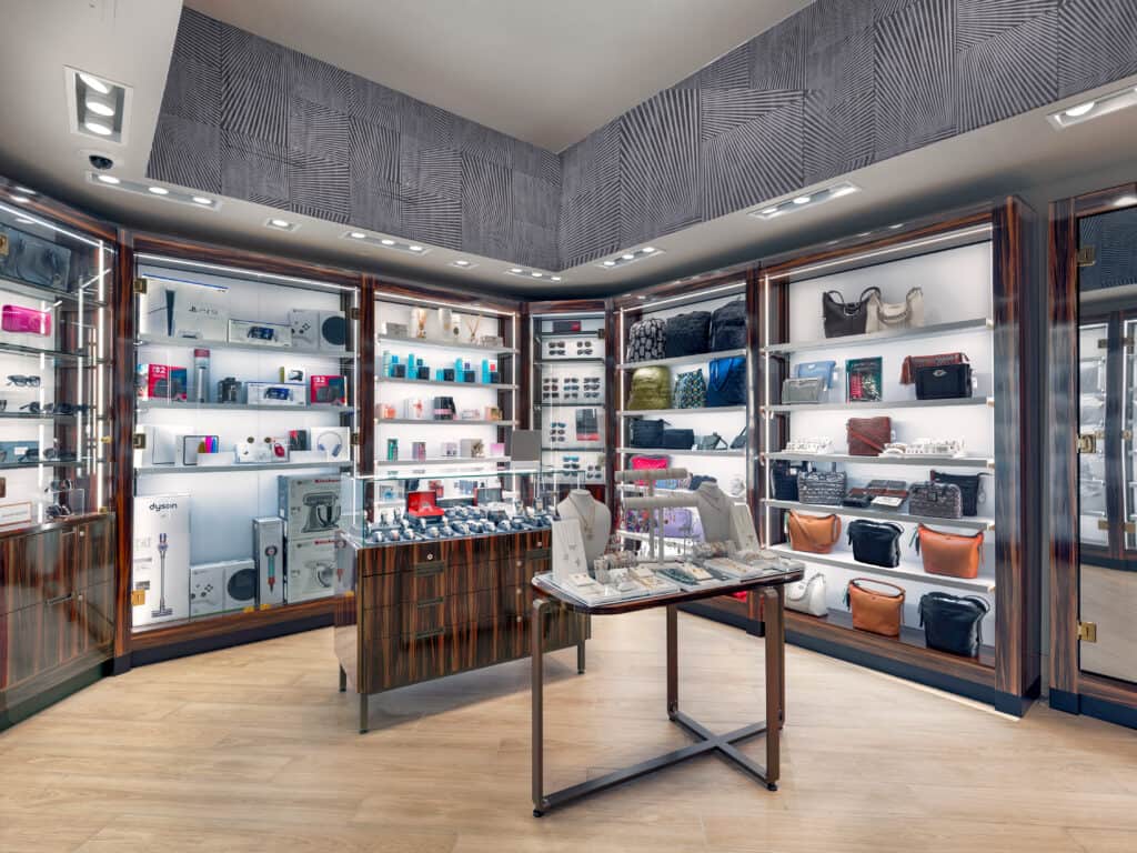 Wall displays and display tables at Hard Rock Casino store