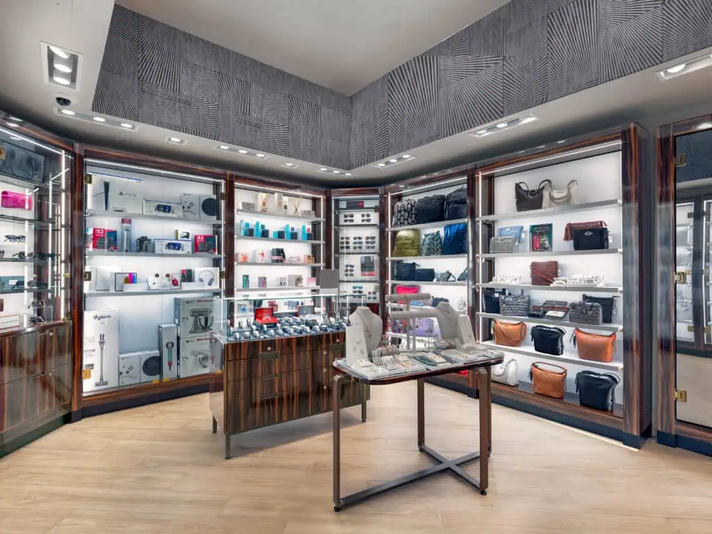 Wall displays and display tables at Hard Rock Casino store