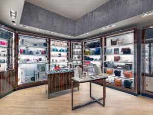 Wall displays and display tables at Hard Rock Casino store