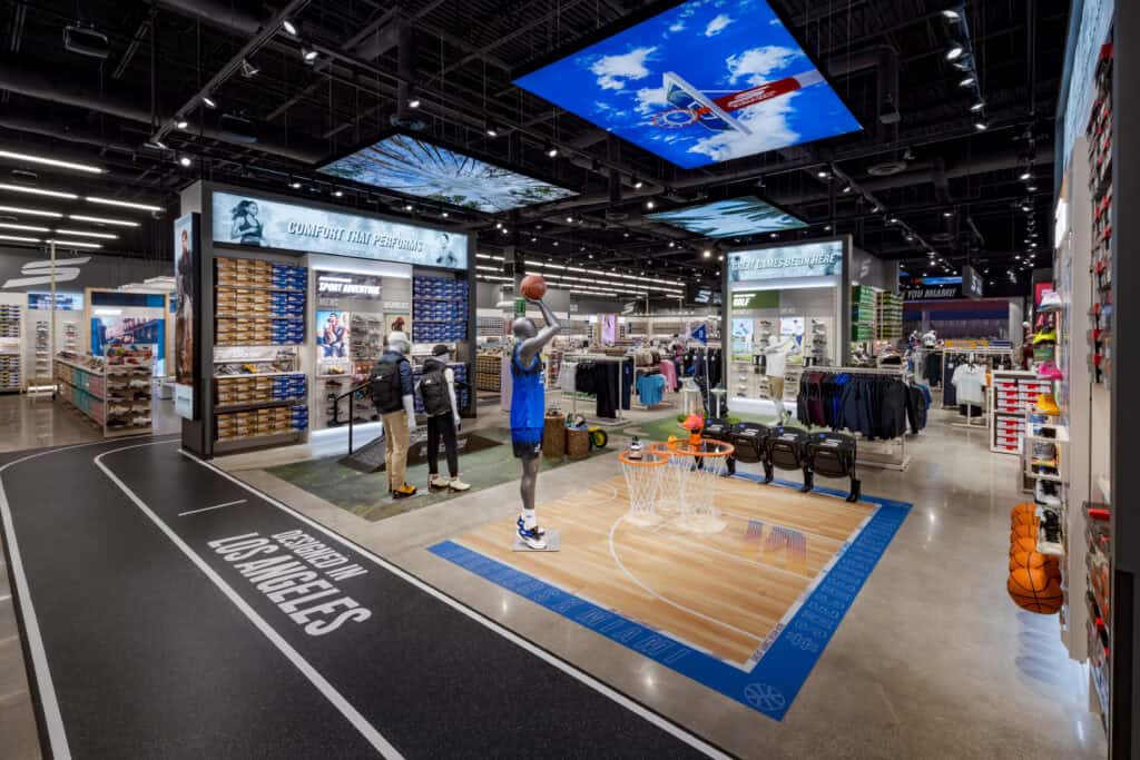 basketball scene in skechers shoe display