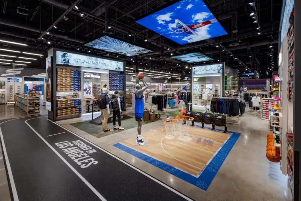 basketball scene in skechers shoe display