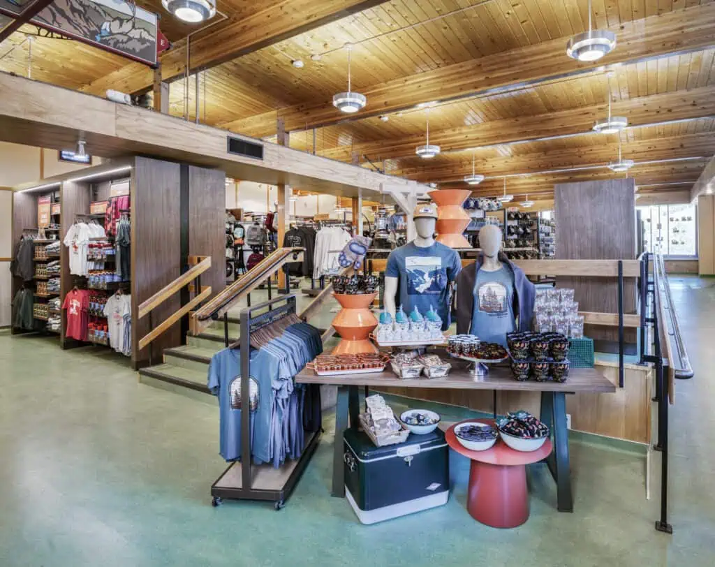Display fixture and table with products in canyon store