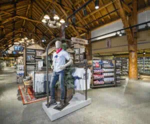 Yellowstone gift shop outdoors log cabin showroom wide shot