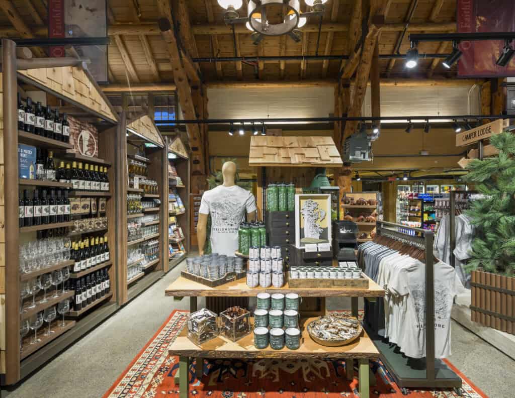 Display table log cabin retail showroom