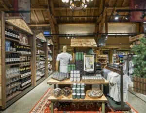 Display table log cabin retail showroom