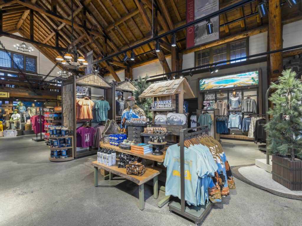 Floor fixtures log cabin retail store
