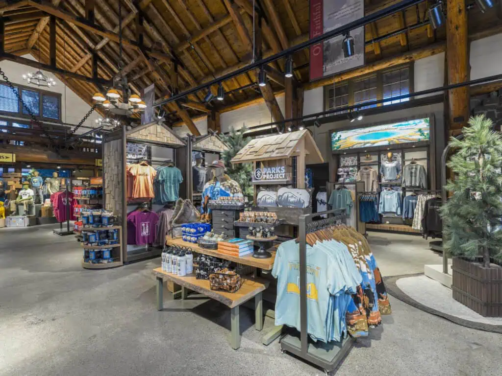 Floor fixtures log cabin retail store