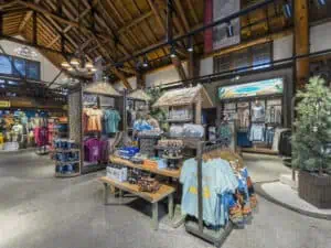Floor fixtures log cabin retail store
