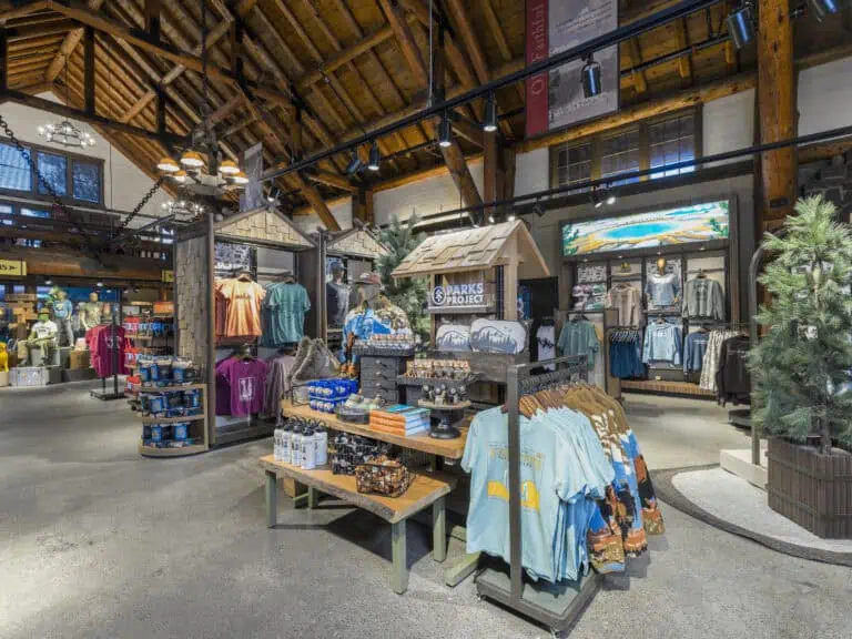 Floor fixtures log cabin retail store